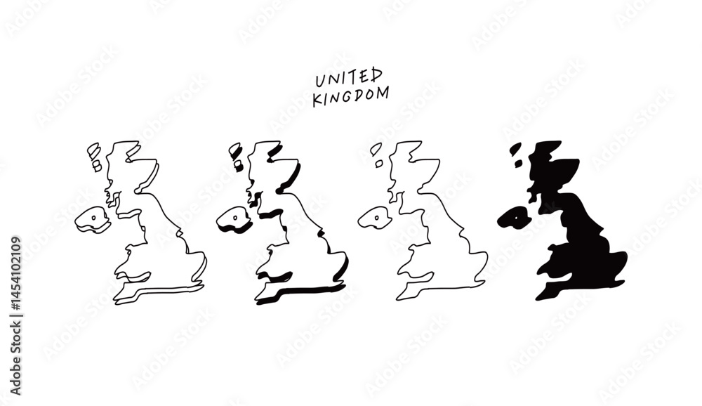 シンプルな立体のイギリスの地図の手書きベクターイラスト シンプルな立体のイギリスの地図の手書きベクターイラスト