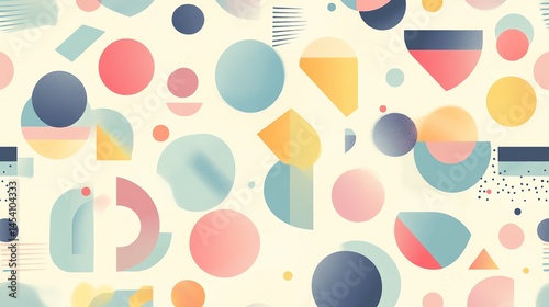 Digital illustration of abstract geometric shapes in muted teal, orange, and pink tones.