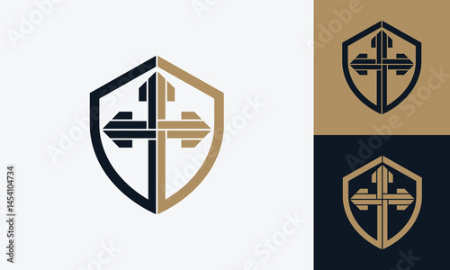 Christian cross and shield of faith logo design
