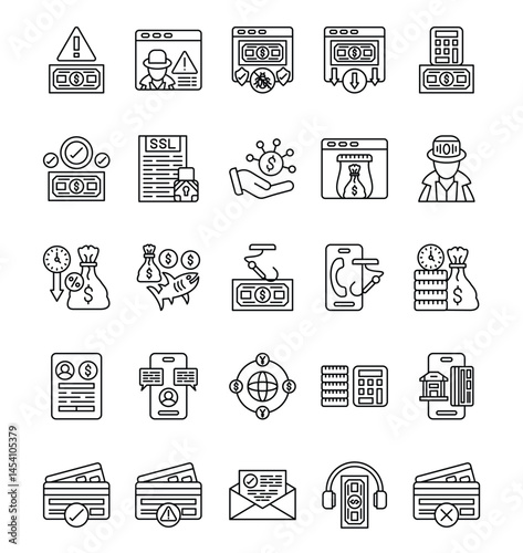 Icon set depicting financial fraud