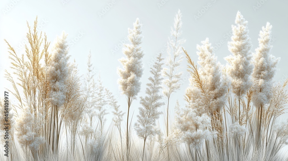 Fototapeta premium Gentle pampas grass swaying, light hues, white and golden tones, serene beauty