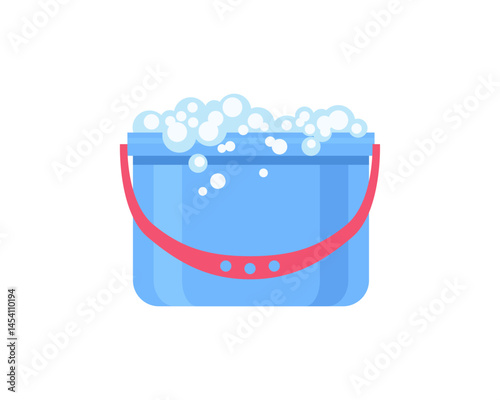 Bucket full of soapy foam isolated on white background. Vector cartoon flat illustration. 