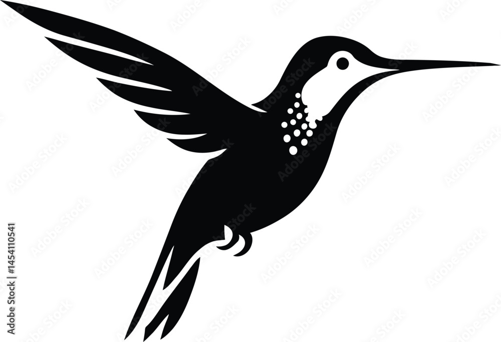 Obraz premium black and white hummingbird in flight, elegant flying bird silhouette
