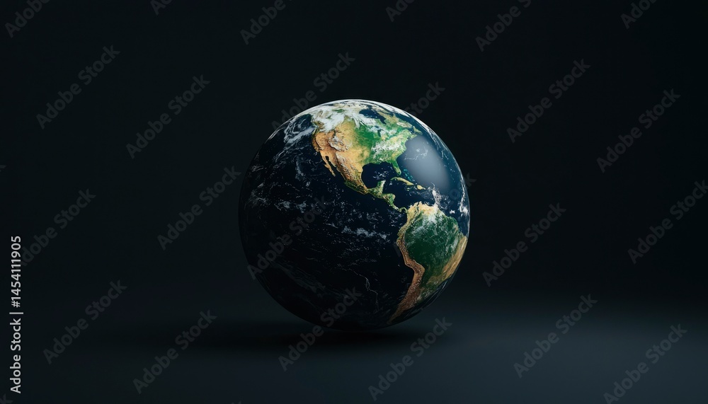 Fototapeta premium Realistic Earth model with detailed continents and oceans floating in space