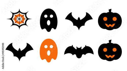 set of halloween icon vector on tranparent background