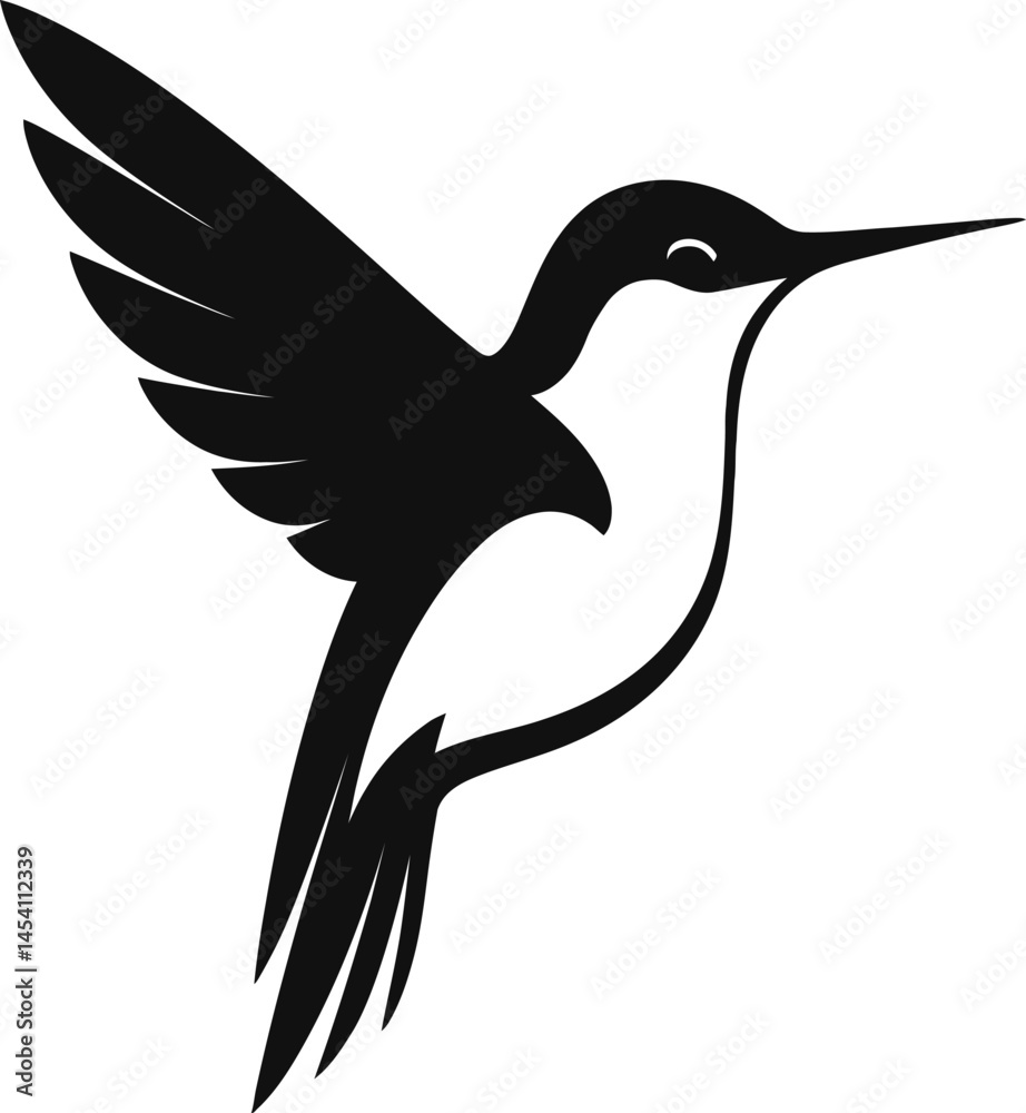 Obraz premium black hummingbird flying silhouette, dark bird in flight illustration