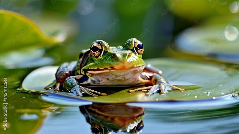 Green Frog on Lily Pad - Relaxing Pond Nature Video