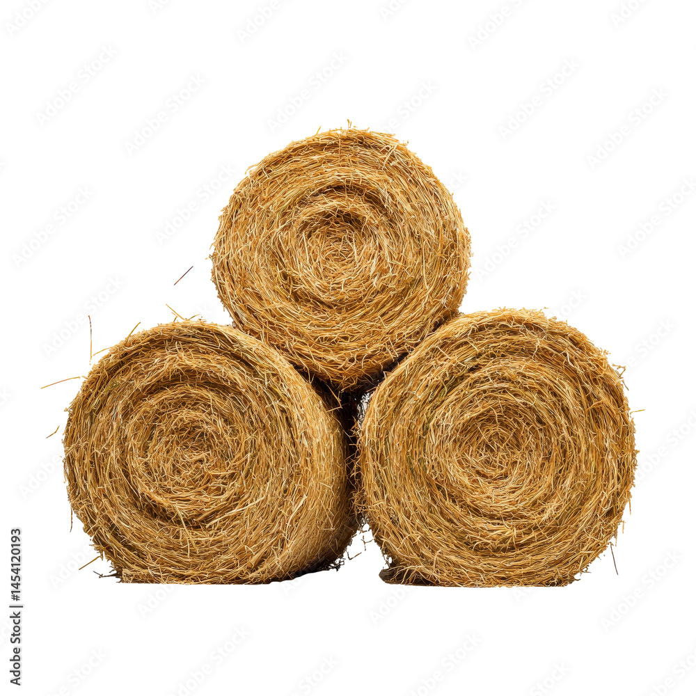 Artfully arranged hay bales creating a rustic aesthetic on pure white backdrop Artfully arranged hay bales creating a rustic aesthetic on pure white backdrop