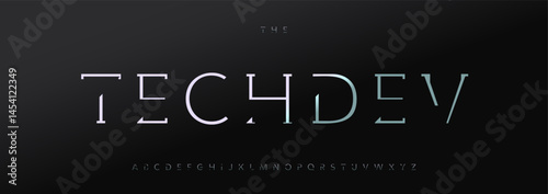 Modern futuristic alphabet, minimalist geometric letters, sleek sci-fi font for digital product branding, innovative UI headline, cyberpunk typography, high-tech typographic design. Vector typeset.