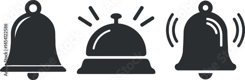Notification or Bell Icons Set. Three Different Bell Icons Representing Notifications
and Calls. Simple vector graphic of three bell icons