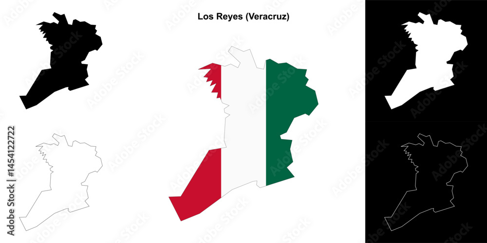 Fototapeta premium Los Reyes municipality (Veracruz) outline map set