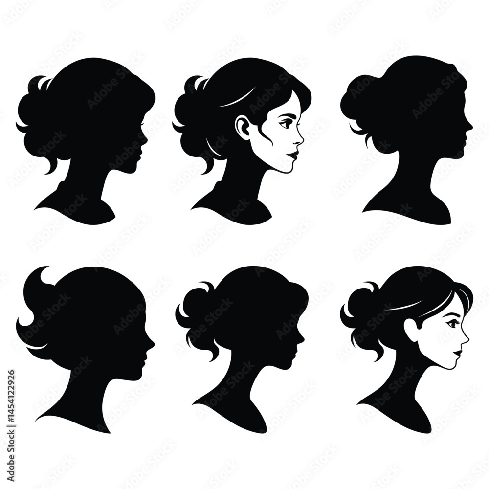 set of women faces vector symbol on white background set of women faces vector symbol on white background