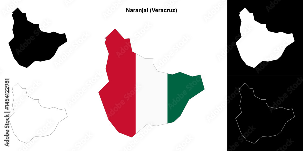 Fototapeta premium Naranjal municipality (Veracruz) outline map set