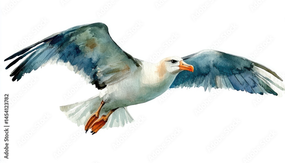 Naklejka premium Watercolor seagull in flight