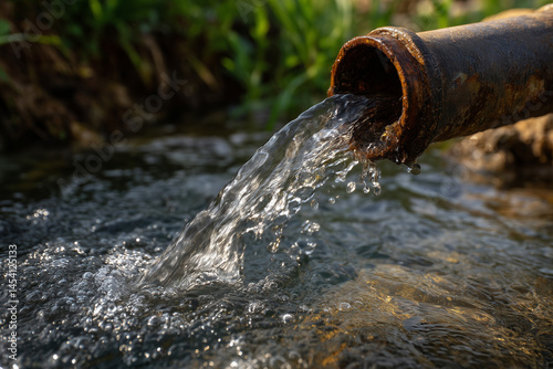 Wallpaper Mural Water pipe in water field, discharge. Clear Water flowing from a pipe, closeup Torontodigital.ca