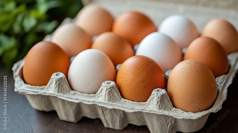 Brown and white eggs in a carton pack highlighting fresh and organic quality Brown and white eggs in a carton pack highlighting fresh and organic quality