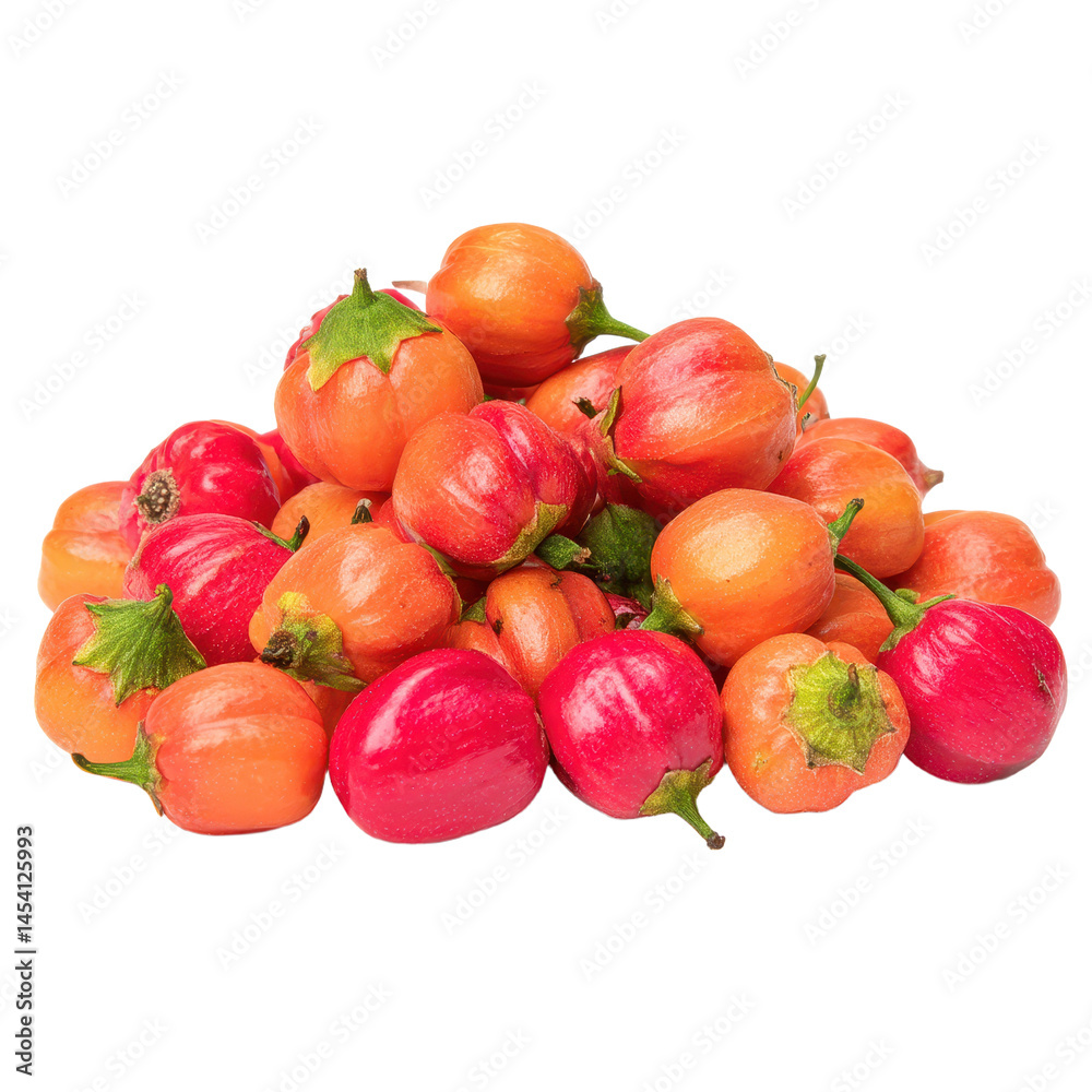 A Vibrant Collection of Cherry Peppers Displaying Various Stages of Ripeness. A Vibrant Collection of Cherry Peppers Displaying Various Stages of Ripeness.