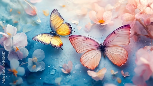 Wallpaper Mural Colorful butterflies among delicate flowers with soft gentle hues Torontodigital.ca