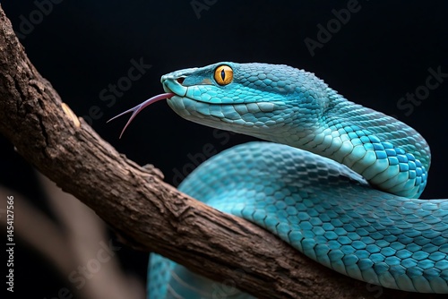 Blue viper snake closeup face