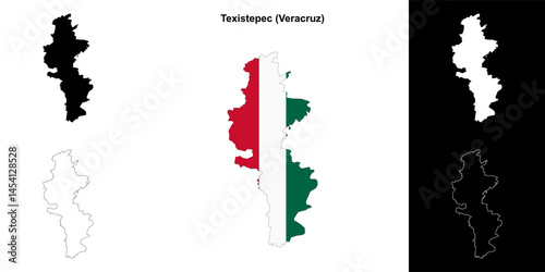 Texistepec municipality (Veracruz) outline map set