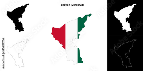 Tonayan municipality (Veracruz) outline map set
