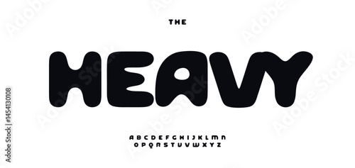Rounded bubble alphabet, chunky playful letters, bold soft font for cheerful brand identity, fun headline, toyish typography, youthful typographic design. Vector typeset.