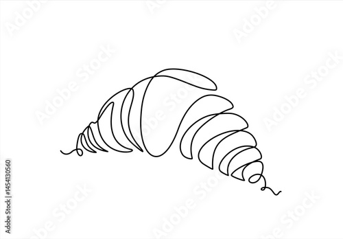 Croissant in continuous line art drawing style. Black line sketch on white background. Vector illustration. Editable stroke.
