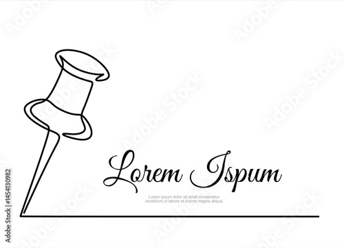 Push pin, thumbtack, school supplies one line continuous drawing. Back to school continuous one line illustration. Vector minimalist illustration. Editable stroke.
