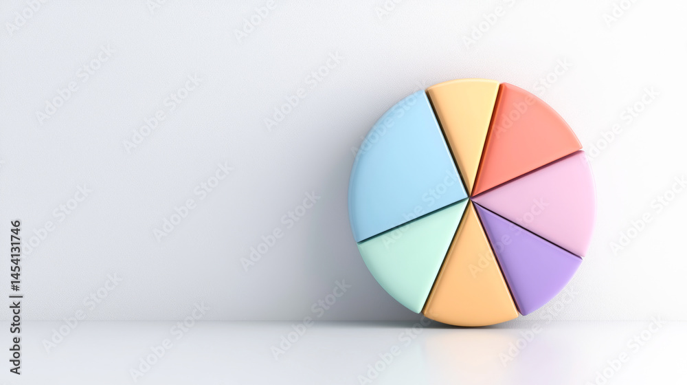 Fototapeta premium A vibrant pie chart in pastel colors against a simple background.