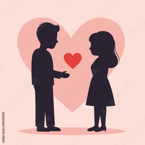 cute young couple lover boyfriend and girlfriend male and female character heart love icon silhouette vector art flat design 