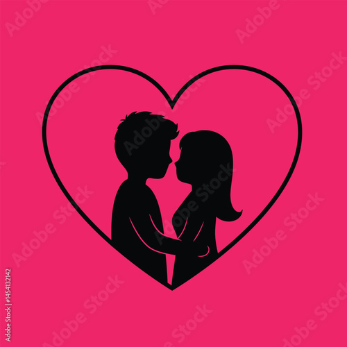 cute young couple lover boyfriend and girlfriend male and female character heart love icon silhouette vector art flat design 