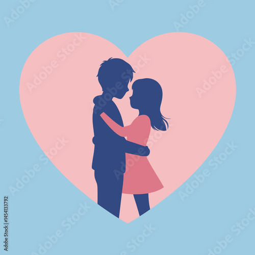 cute young couple lover boyfriend and girlfriend male and female character heart love icon silhouette vector art flat design 
