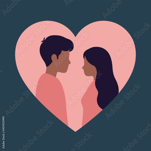cute young couple lover boyfriend and girlfriend male and female character heart love icon silhouette vector art flat design 