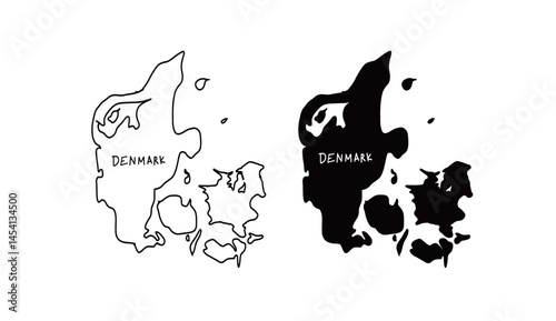 シンプルなデンマークの地図の手書きベクターイラスト2
