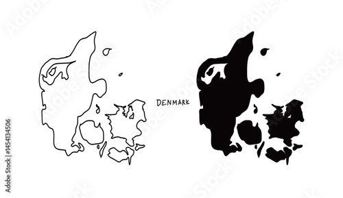 シンプルなデンマークの地図の手書きベクターイラスト1