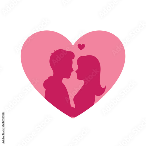 cute young couple lover boyfriend and girlfriend male and female character heart love icon silhouette vector art flat design 
