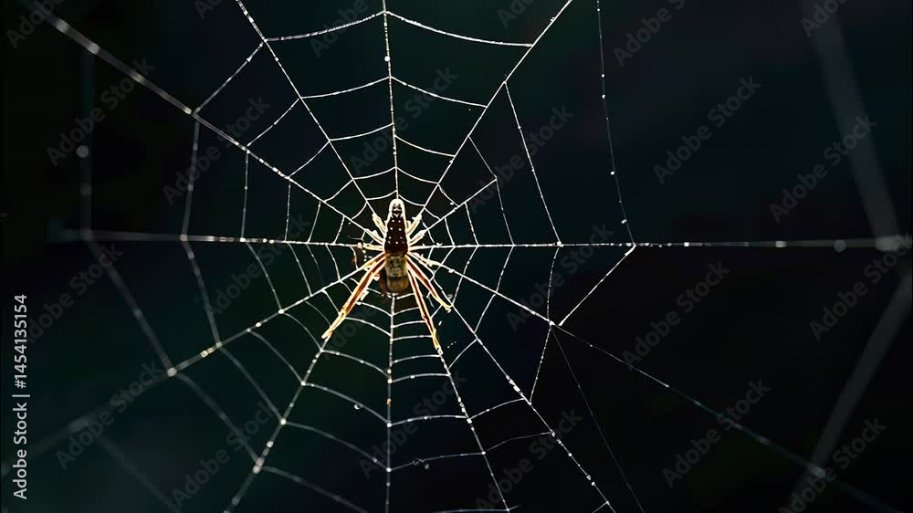 Predatory spider sits web and waits for victim black background. AI Generative