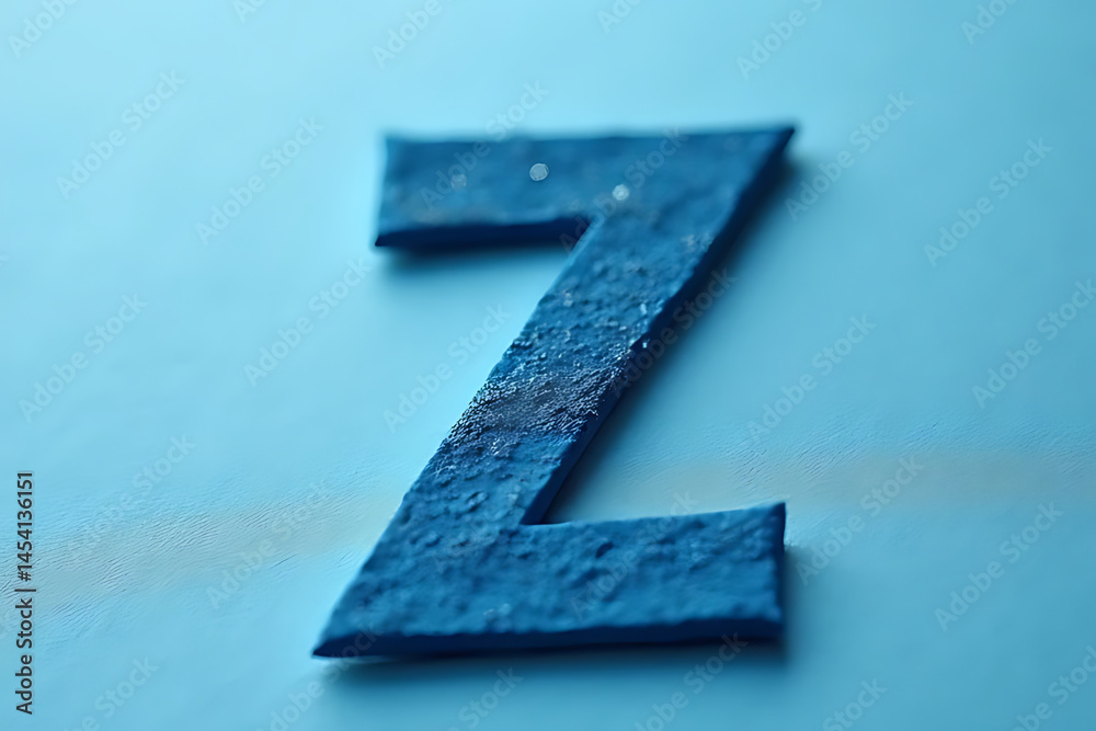 Fototapeta premium Macro shot of a stylized origami-style letter Z on a sandy and cobalt blue textured surface, professional visual balance with subtle gradients
