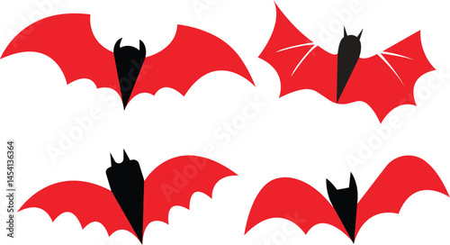 Flying Bat bird icons set. sticker with mouse for Halloween decorations. Fill icons with animal from different sides flies, hangs, sleep. horror icons. Flying fox night creatures