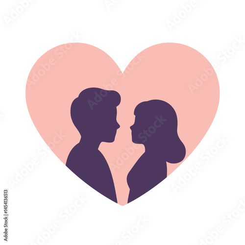 cute young couple lover boyfriend and girlfriend male and female character heart love icon silhouette vector art flat design 