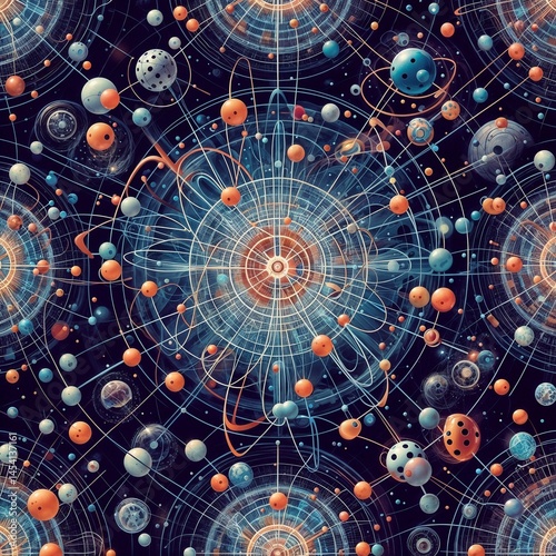 Cosmic Illustration of Planets and Atoms in Vibrant Colors  