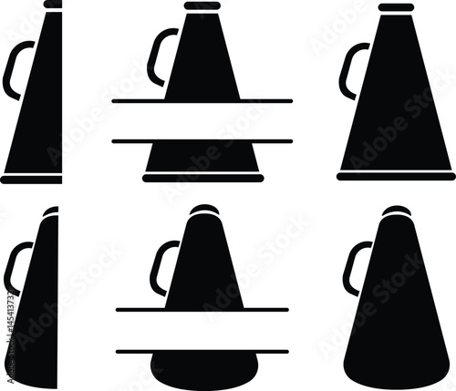 Set of Cheerleading flat icons. Contour symbols. Megaphone, pom-poms. Sport team support group. Customizable illustration Vectors collection.