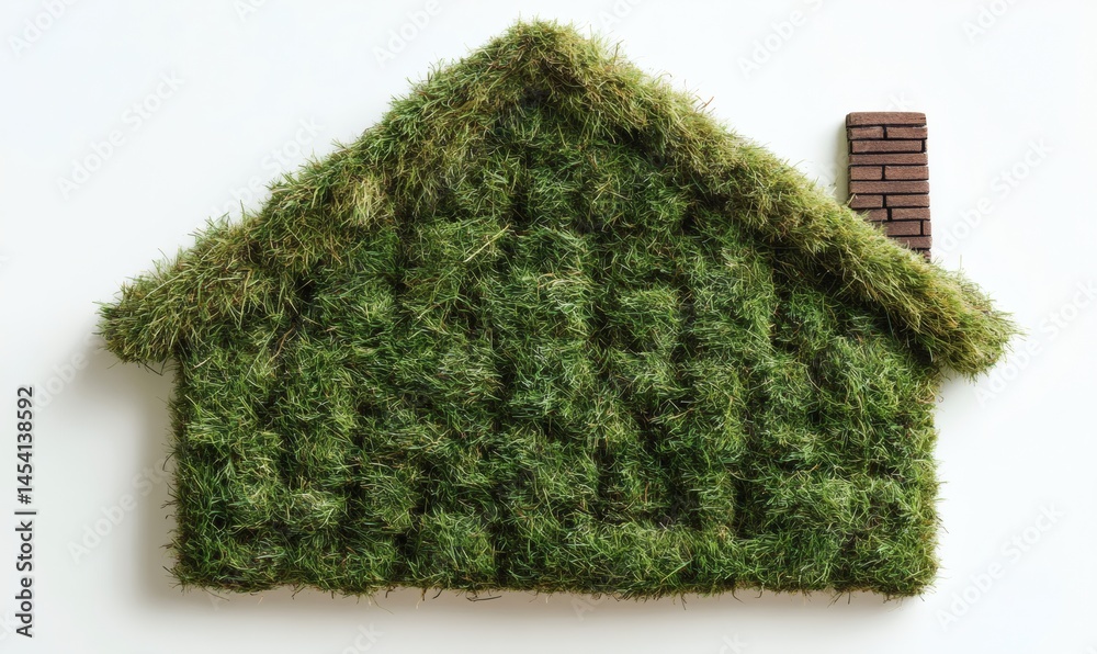 Fototapeta premium Green eco house made of grass on white background representing sustainability and environmentally friendly living