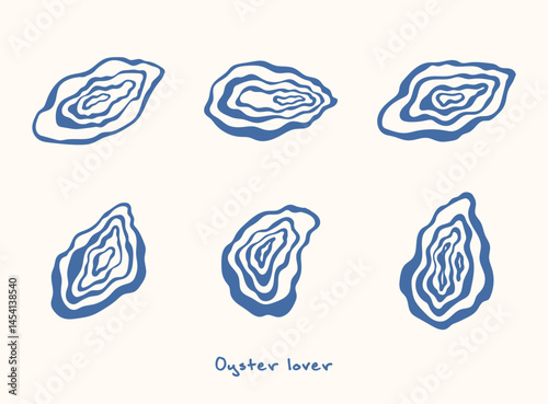 Hand drawn oyster food illustration set. Doodle art style. Design for poster, canvas, logo, menu, sticker, print, collage element.