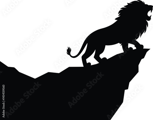 Majestic Lion Silhouette Roaring from Cliff Edge