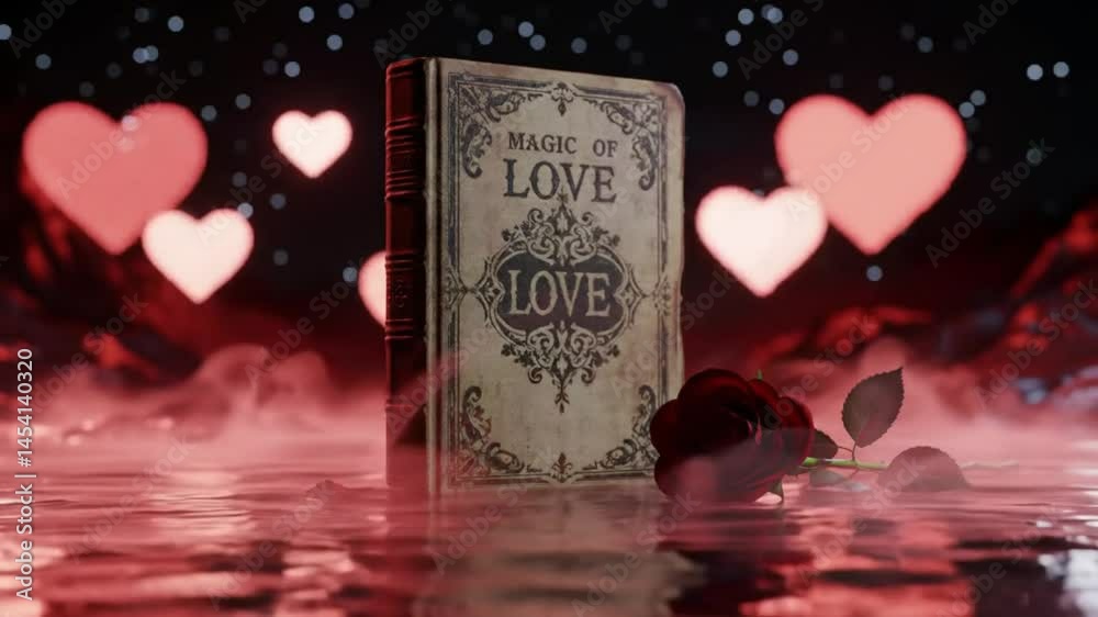 Love Book with Rose in Fantasy Setting Slow Motion