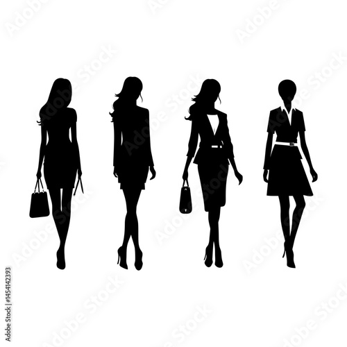 Chic Fashion Model Silhouette Set Clipart