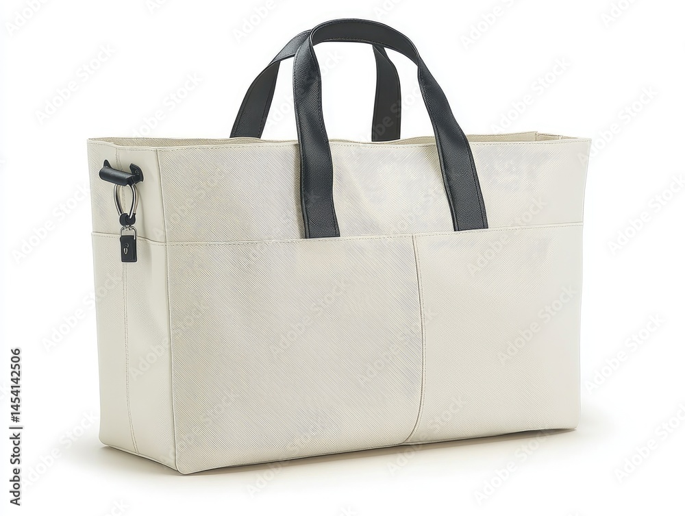 Cream canvas tote bag with black accents