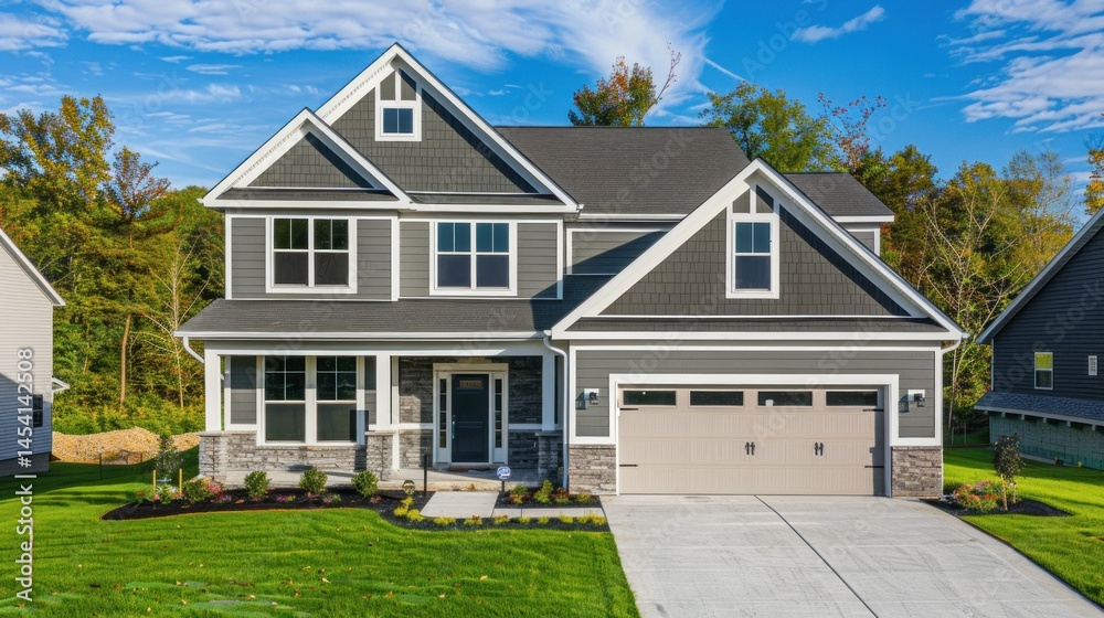 Family moving into a newly built suburban house. Family moving into a newly built suburban house.