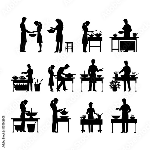 Culinary Artist Silhouette Set Clipart on White Background